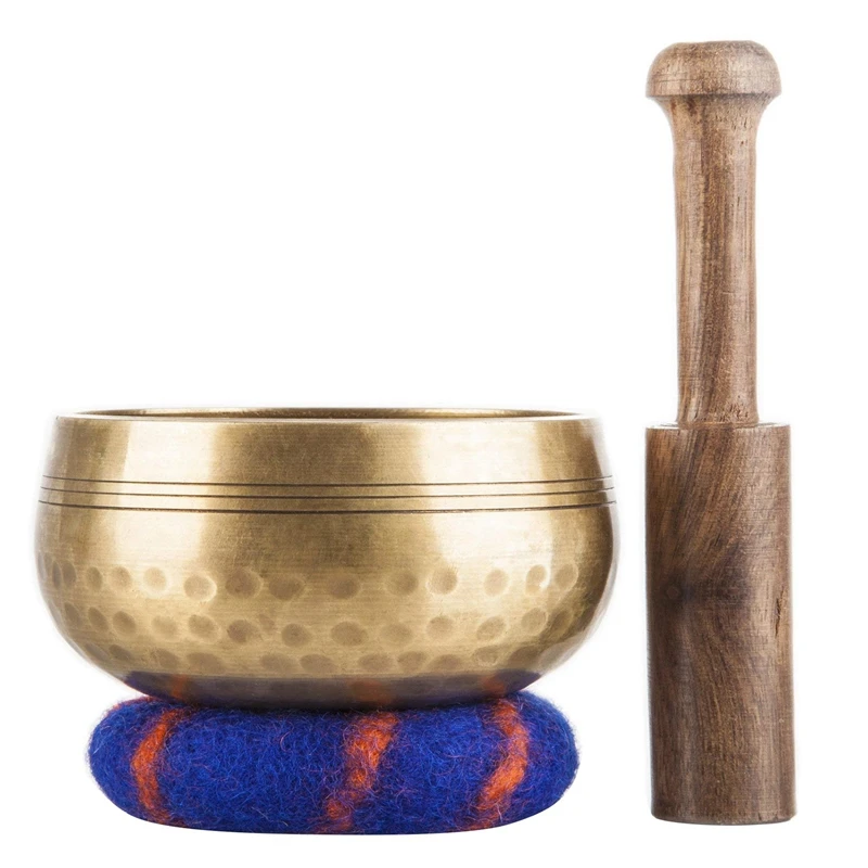 Tibetan Singing Bowl Set With New Dual-End Stroker & Cushion Handcrafted In Nepal For Meditation Yoga Spiritual Healing