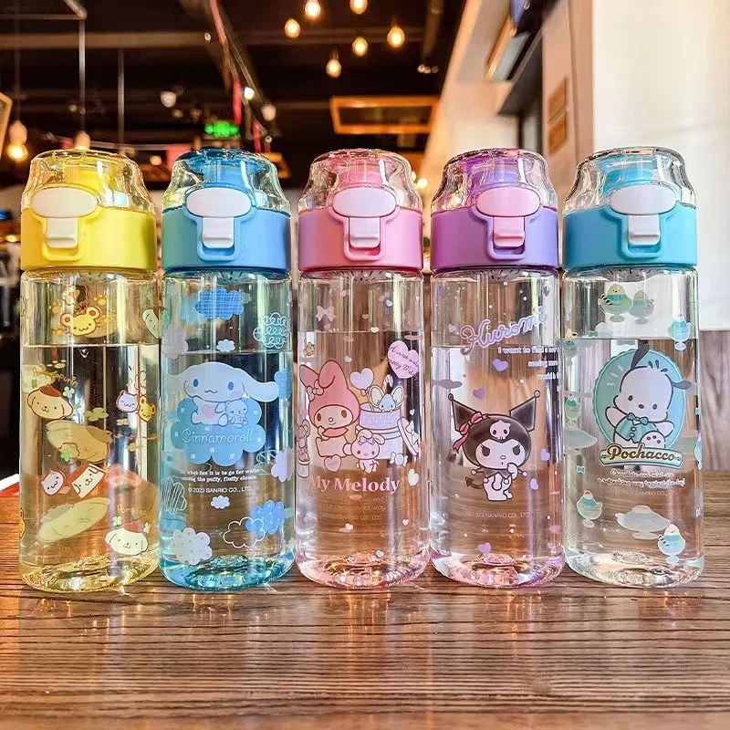 550Ml Sanrio Cinnamoroll Kuromi Sport Water Bottle Transparent Straw Water Bottle Diy Anime My Melody Plastic Cups Thing Gift