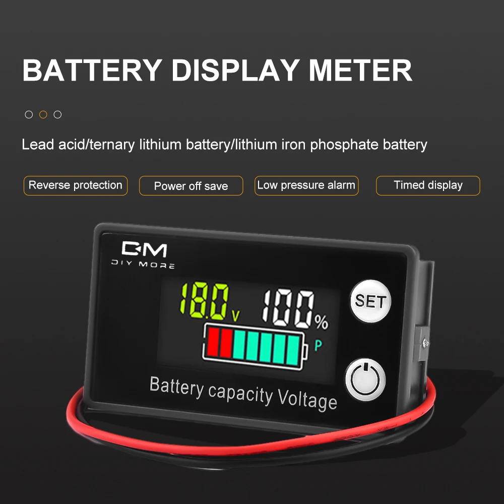 Imagem -05 - Lcd Bateria Capacidade Indicador Alarme de Temperatura Chumbo Ácido Lítio Lifepo4 Voltímetro Medidor de Tensão 12v 24v dc 8v100v dm 6133a