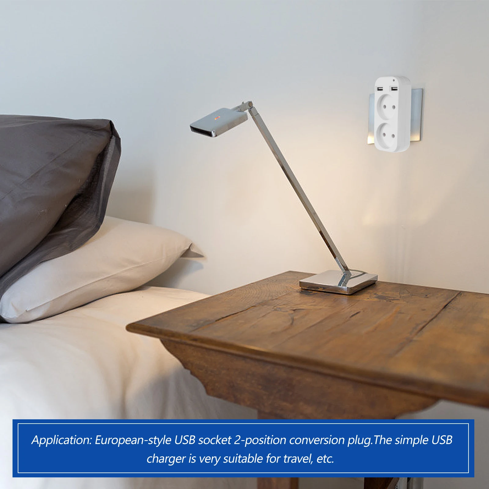 

2 position USB Socket Outlet Strip Dual Plug Adapter Converter Compact Size Travel Friendly Charging Port Universal White Wall