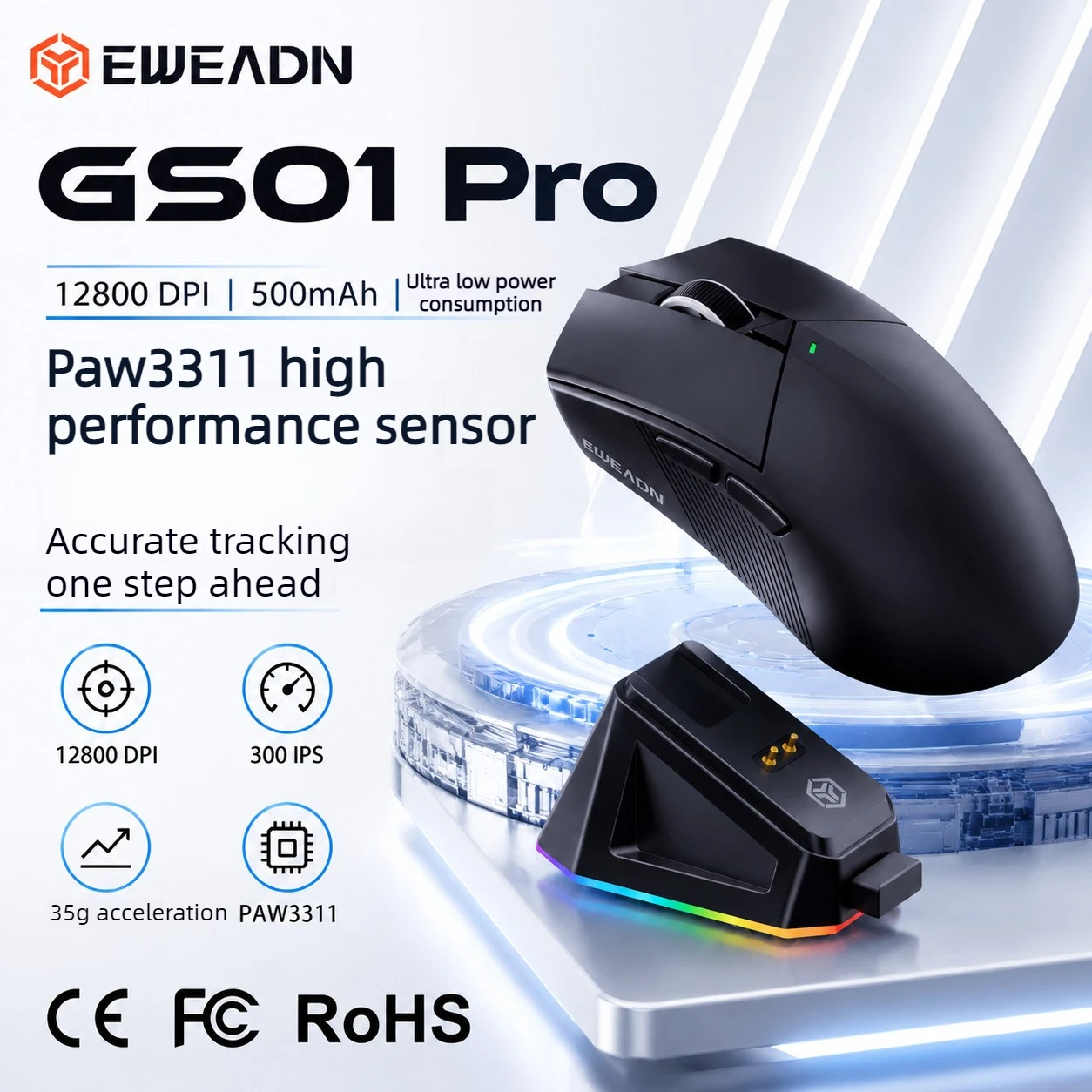 Pc Gaming Rgb - Souris de jeu sans fil PAW3311,
