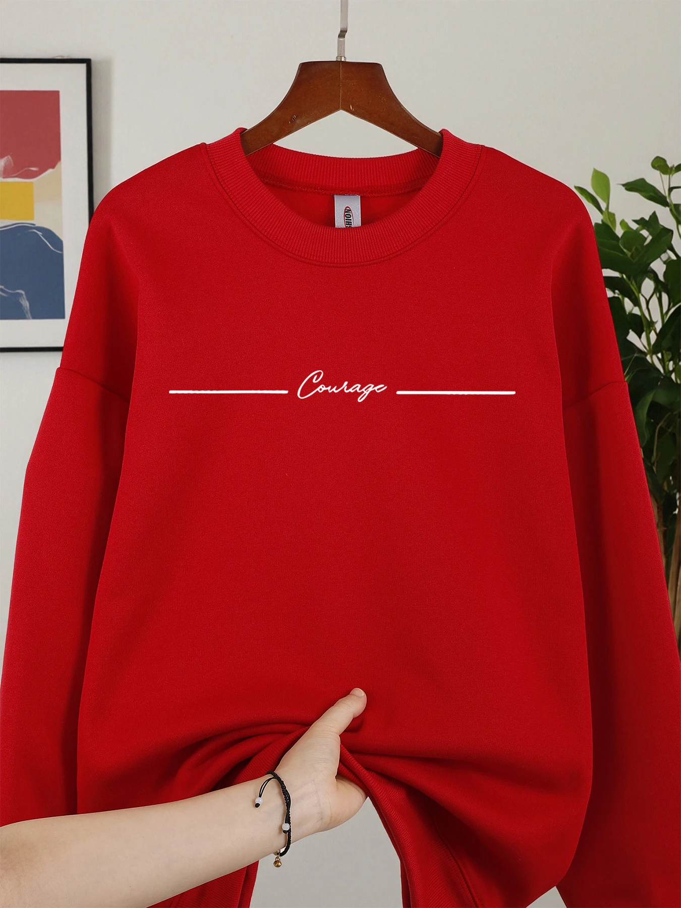 الشجاعة خط بسيط طباعة البلوز المرأة الكورية سلسلة كنزة صوف الخريف س الرقبة ملابس رياضية ملابس عصرية غير رسمية