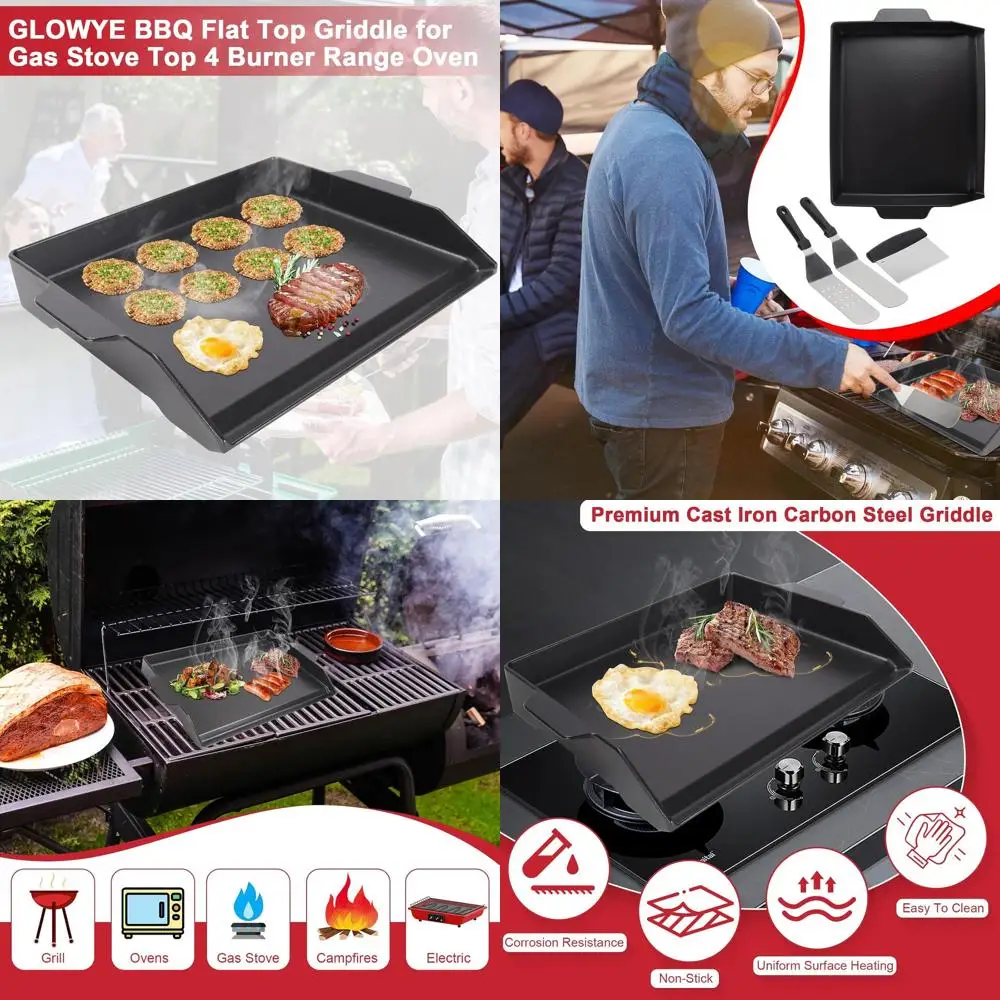 

Universal 23x16 Inch Nonstick Cast Iron Griddle Plate for Gas Grills, Gas Stovetops, Electric Grills, and 4 Burner Ovens