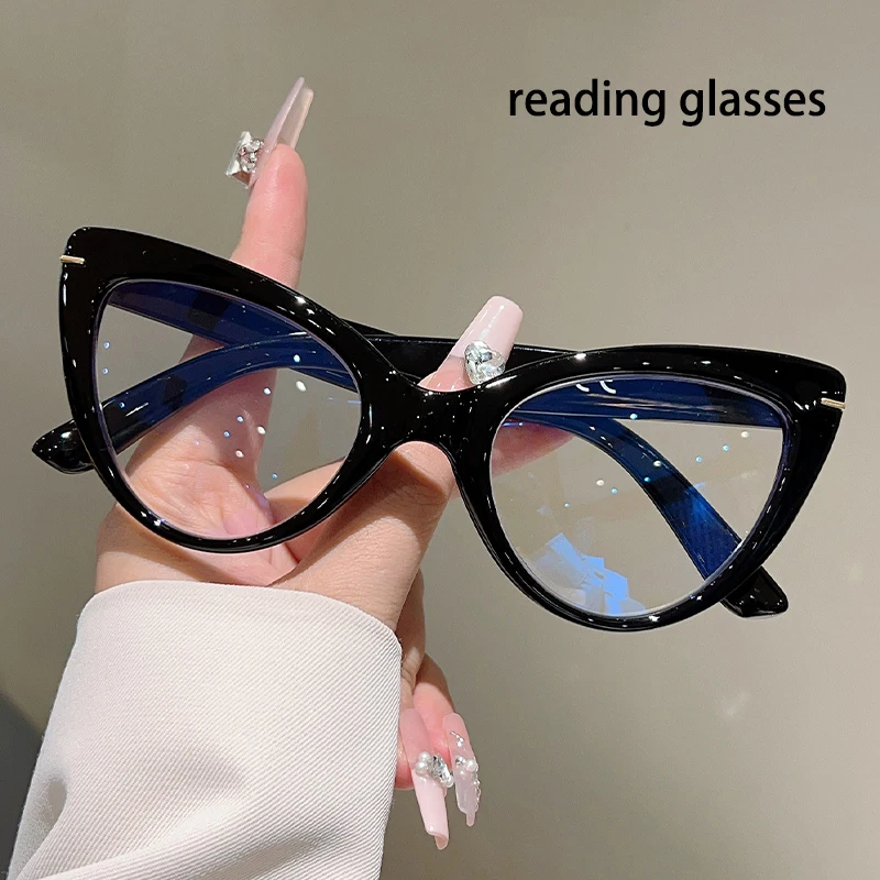 KAMMPT Oversized Cat Eye Reading Glasses Fashion Blue Light Blocking Optical Frames Trendy Stylish Design Presbyopic Eyeglasses