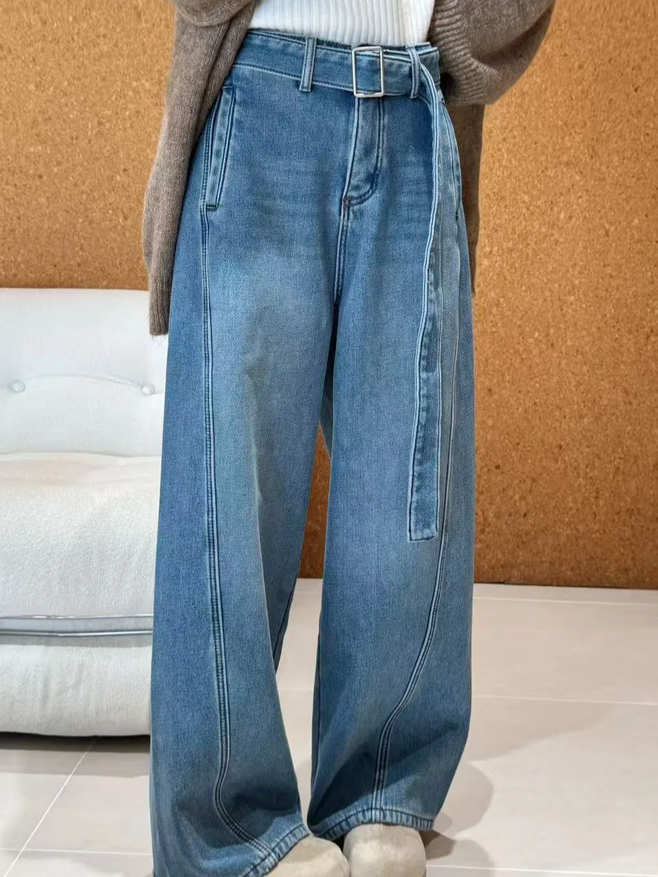 

Широкие джинсы женские из утолщенного вельвета, осенне-зимняя коллекция, новая модель, высокая талия, хлопок