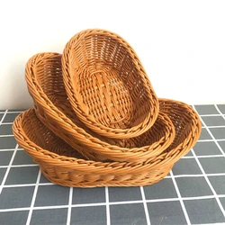 Oval curvado rattan vime tecido servindo cestas para pão frutas legumes restaurante servindo mesa exibição rattan cesta