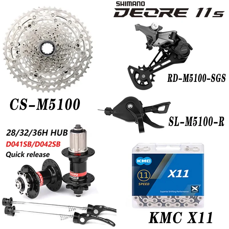 SHIMANO DEORE M5100 11Speed Groupset Shifter Rear Derailleur k7 42/51T kmc Chain and Hub D041SB D042SB Bike Hubs 28 32 36 Holes