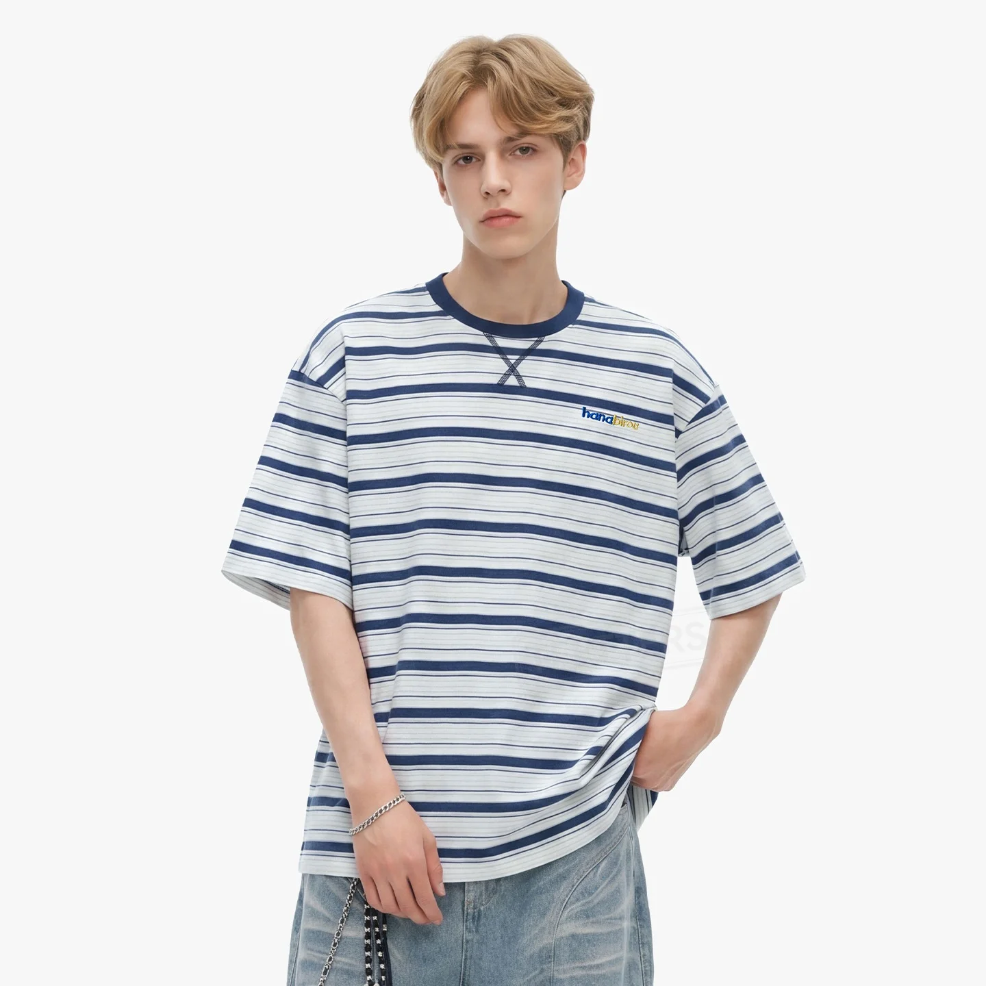 

TFETTERS 2026 Summer Japanese Style Men T-Shirt Loose Fit Short Sleeve Colorblock Striped Cotton Daily Wear Streetwear Outfit