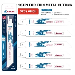 Thin Metal Cutting Reciprocating Saw Blades 5PCS 6-Inch(150mm) 18TPI Bi-Metal Cobalt Sabre Saw Blades Durable Cutting Tools