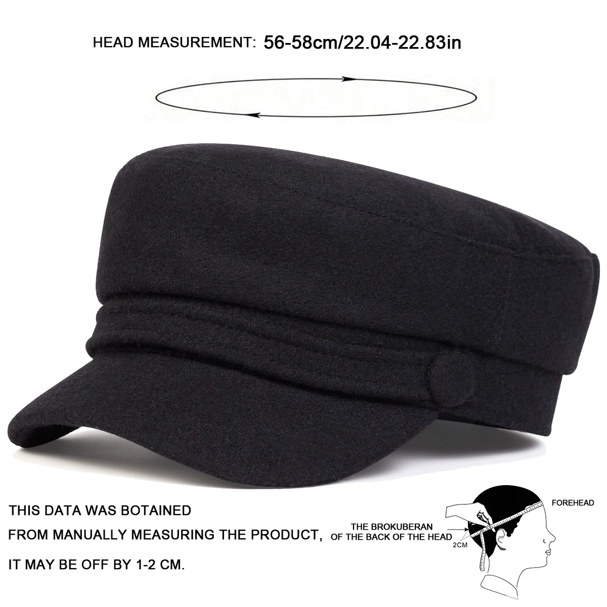 Unisex Solid Color Imitation Wool Military Hats Flat Top Baseball Caps For Women Outdoor Sports Military Hats Cadet Sunscreen Ha