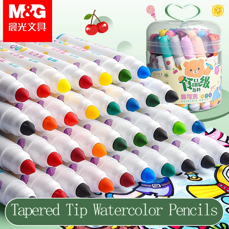 M&G 수채색연필, 테이퍼형 대형 팁, 청소가 용이함, 어린이 그림용 12/24/36 색상