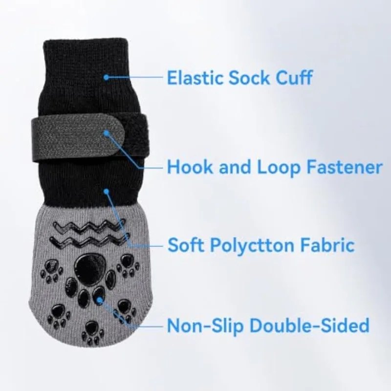 4PCS/SET Large Dog Socks to Stop Licking Paws Dog Socks Paws Printed Double-Sided Grip Non-Slip Paw Protectors Snowfield Warm