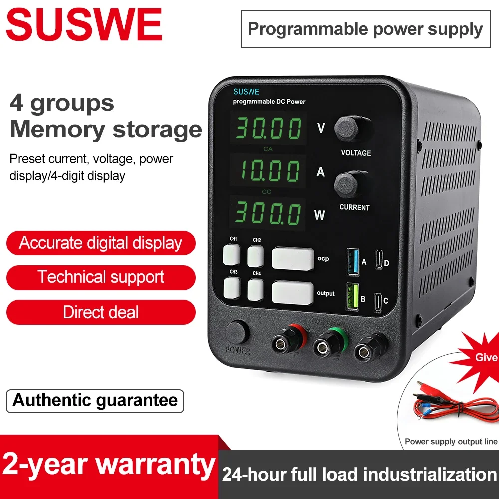 

SUSWE Laboratory Power Supply Adjustable DC Power Supply 30V 60V 120V For Battery Charging Teaching Chemical Electroplating