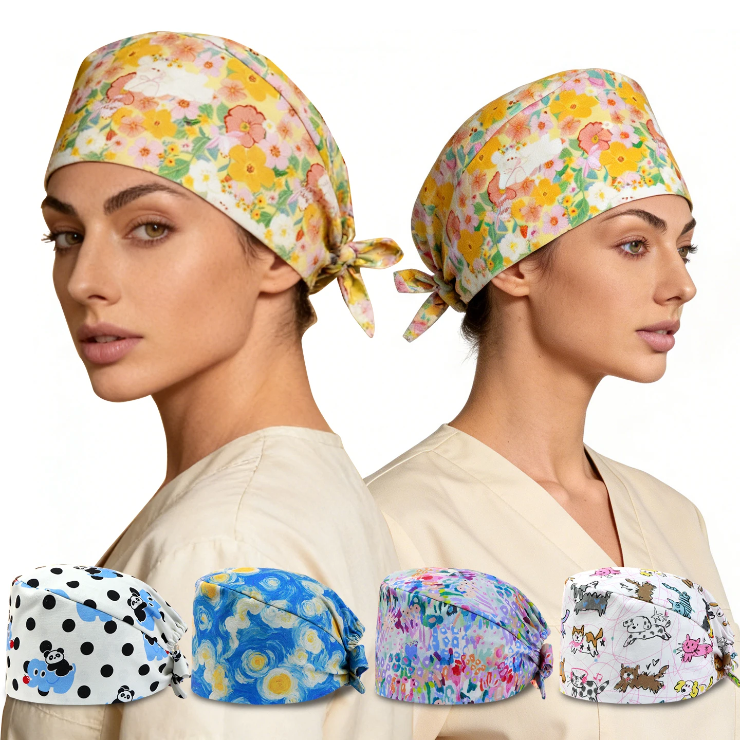 Soft Printed Scrub Hats Medical Caps Thick Cotton Hospital Surgical Working Hats Women Nurse Doctor Working Caps M1295