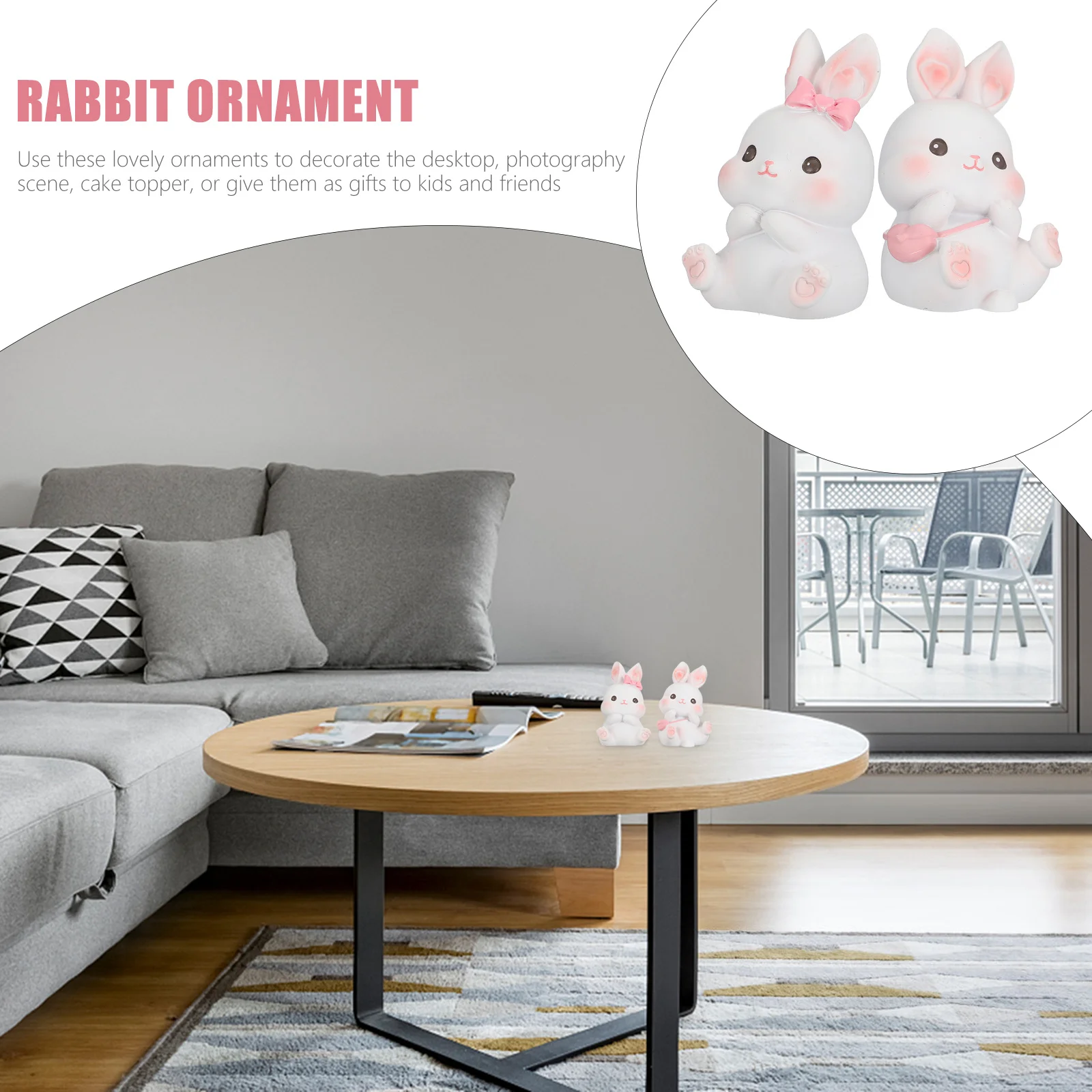 

2Pcs Easter Bunny Decorations Lovely Resin Rabbit Ornaments for Tabletop Desktop Cake Topper Easter Bunny Gift Ideas