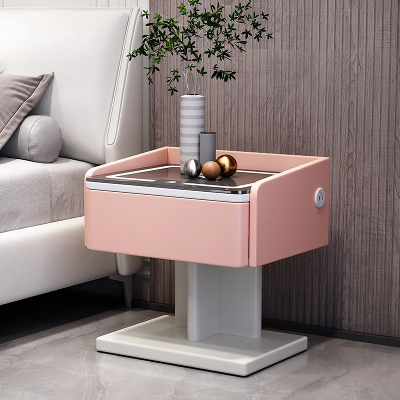 Simple and intelligent bedside table, solid wood leather, Bluetooth speaker, wireless charging, USB charging, multifunctional