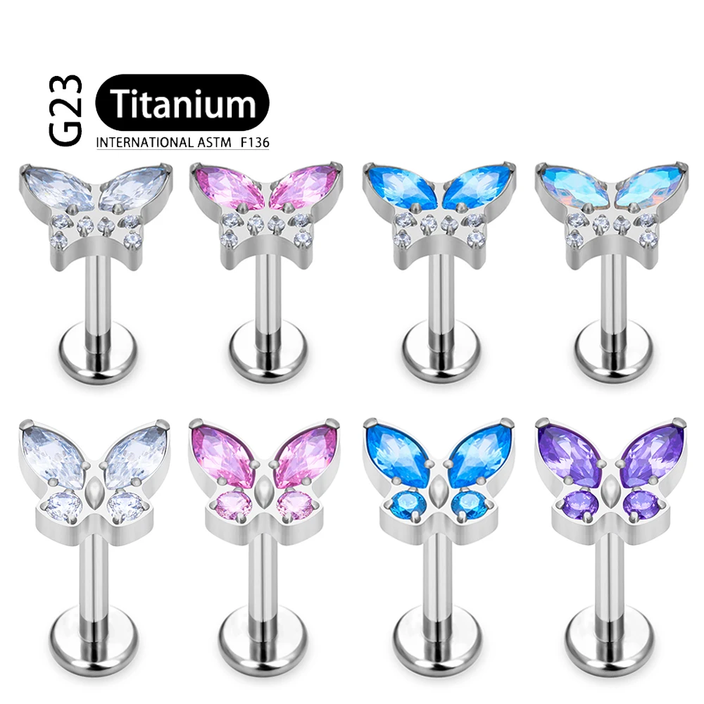 

MVKJ ASTM F136 Titanium 16G Marquise CZ Butterfly Shaped Cartilage Helix Conch Lobe Ear Piercing Flat Back Earring