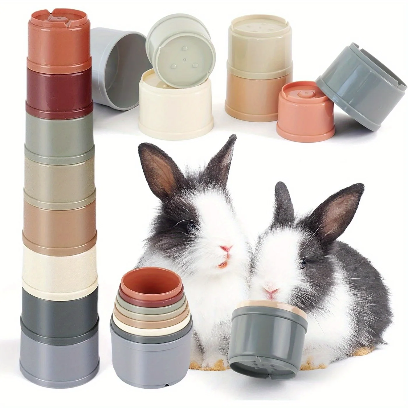 8 pçs coelhos brinquedos coelho empilhamento copos multi-colorido reutilizável coelho quebra-cabeça brinquedos jogando brinquedo hamster cobaia nidificação brinquedos