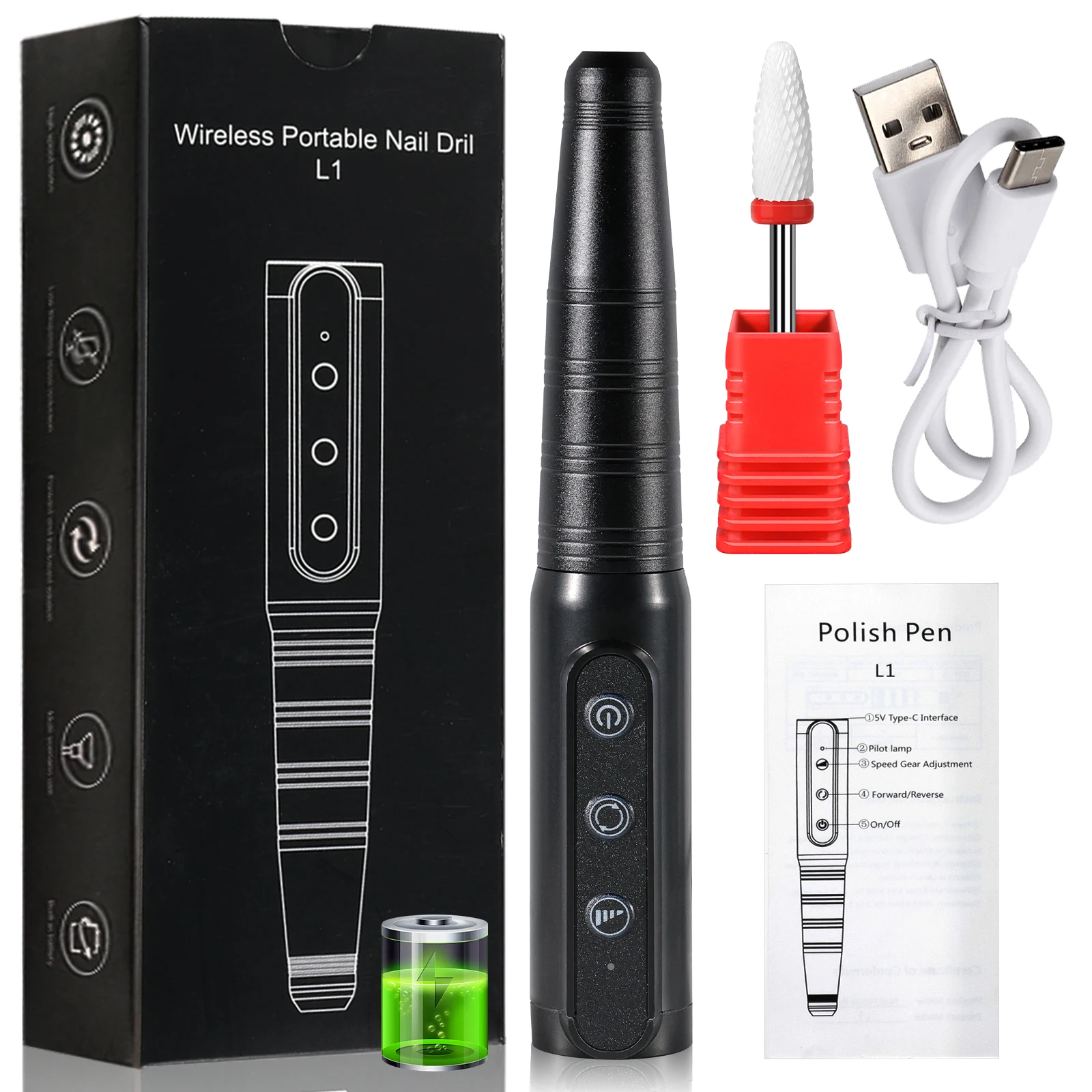 

Электрическая дрель для ногтей, портативная USB-пилочка для ногтей, полировальная ручка, профессиональная перезаряжаемая дрель для ногтей, маникюрная дрель
