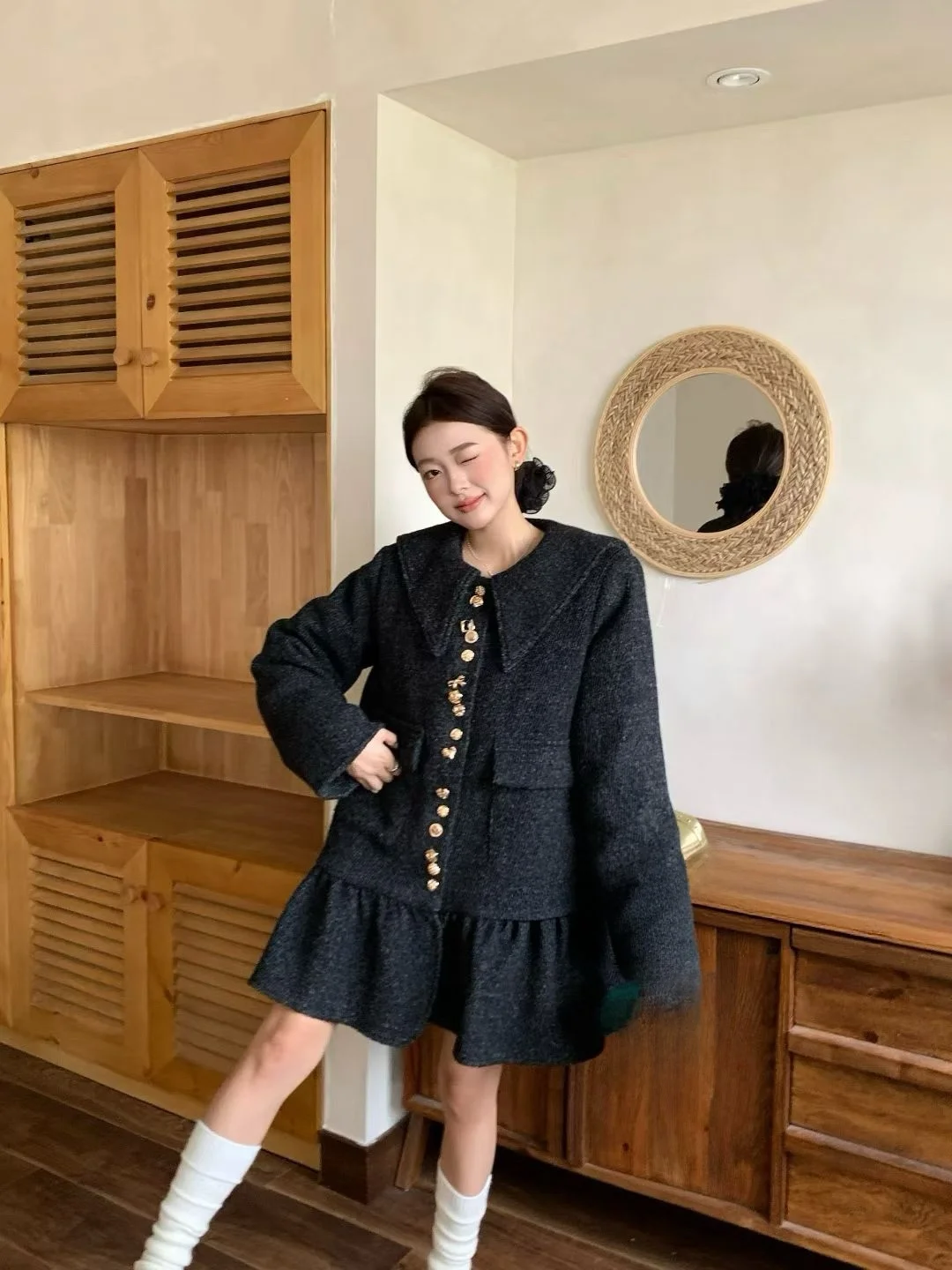 

Paris Snow Night Thiened Winter Women's Dr Coat Warm Ele Sle Du down Filling Medium Length Woolen Inner Vest