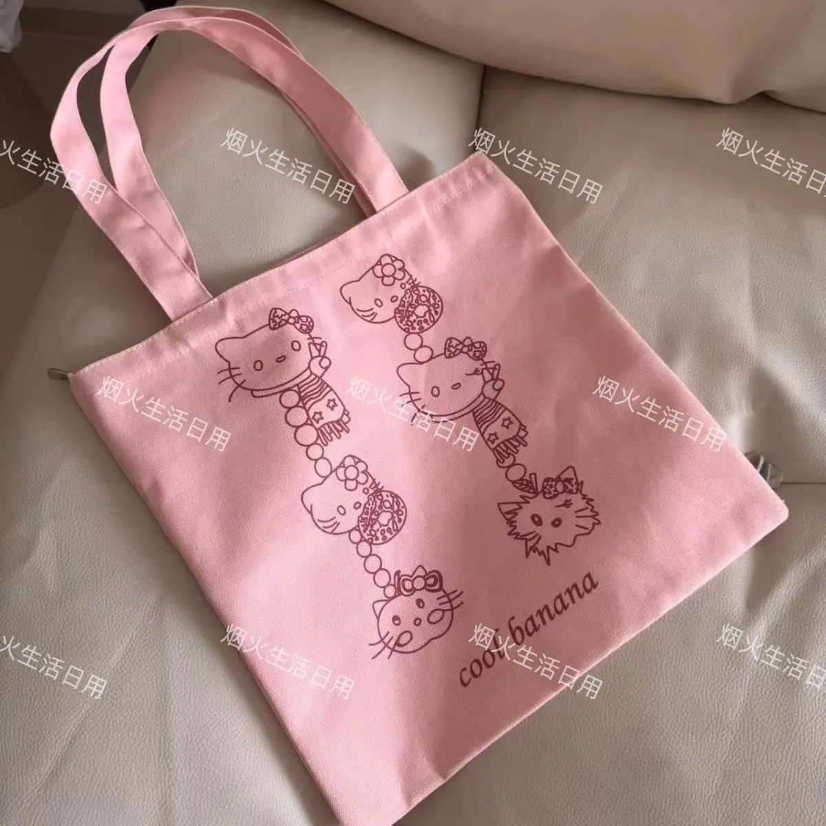 2025 Kawaii Sanrio Hello Kitty Canvas Tasche große Kapazität Student einzelne Schulter Schultasche Damen süße Tragetaschen Mädchen Geschenk Spielzeug