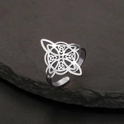 YILUOCD Witchcraft Stainless Steel Open Ring Supernatural Witch Knot Rings For Women Wiccan Cross Protection Amulet Jewelry