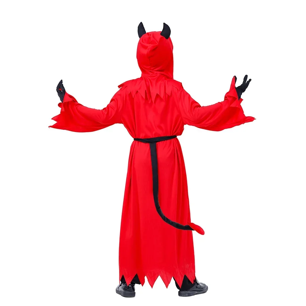 Sydanne-Traje de Cosplay Brilhante com Óculos Vermelhos para Crianças, Macacão de Festa de Halloween, Vestir, Horror, Manto Vermelho, Demônio