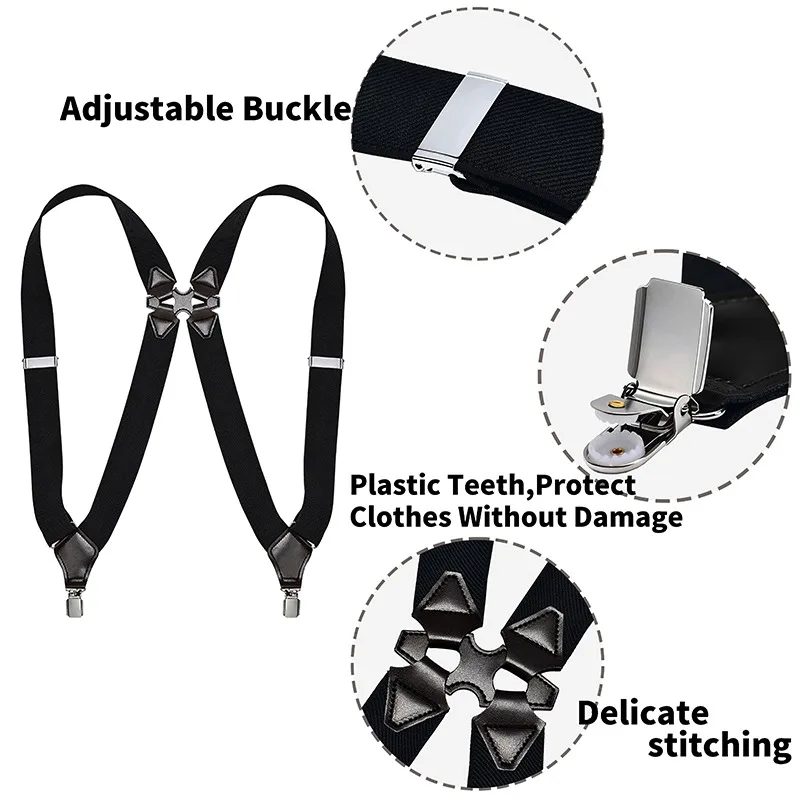 Bretelle vintage per donne adulte uomini 2,5 cm di larghezza incrociate sul retro 2 clip laterali cinghie elastiche regolabili per pantaloni