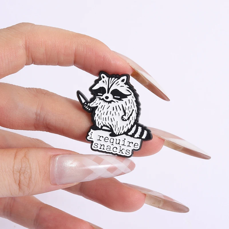 I Require Snacks Enamel Pin Cartoon Raccoon with Knife Funny Cute Animal Brooch Lapel Badge Fashion Jewelry Gift for Friends ﻿ image 6