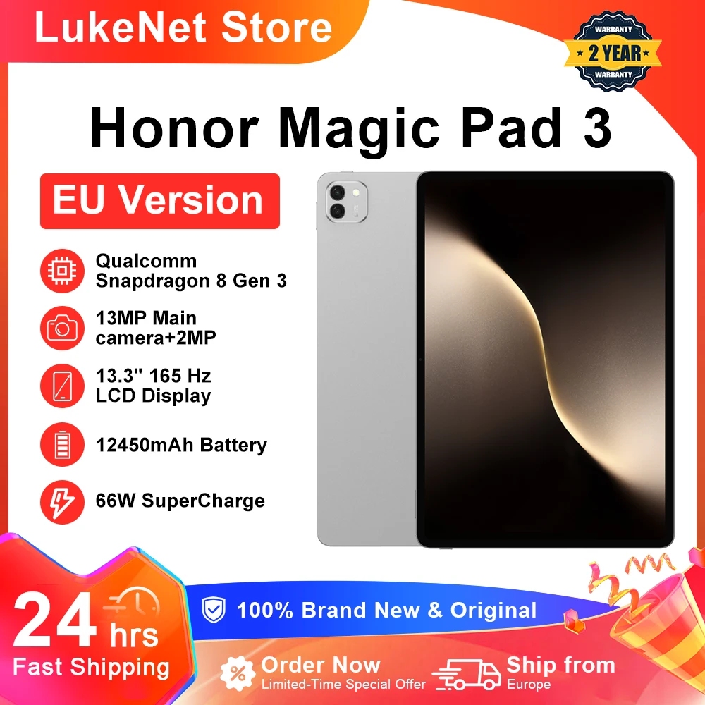 HONOR Magic Pad 3 Tablet EU-Version Snapdragon 8 Gen 3 13,3'' 3K LCD 165Hz Display Pad Snapdragon 8s Gen 3 12450mAh Akku Android 15