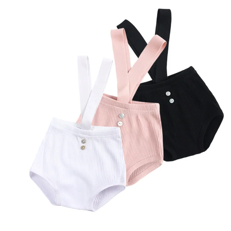 Baby Summer Shorts For 3-18M Solid Cotton Suspenders Toddler Boys Girls Clothes  Newborn Stripe Outfits Romper Jumpsuit