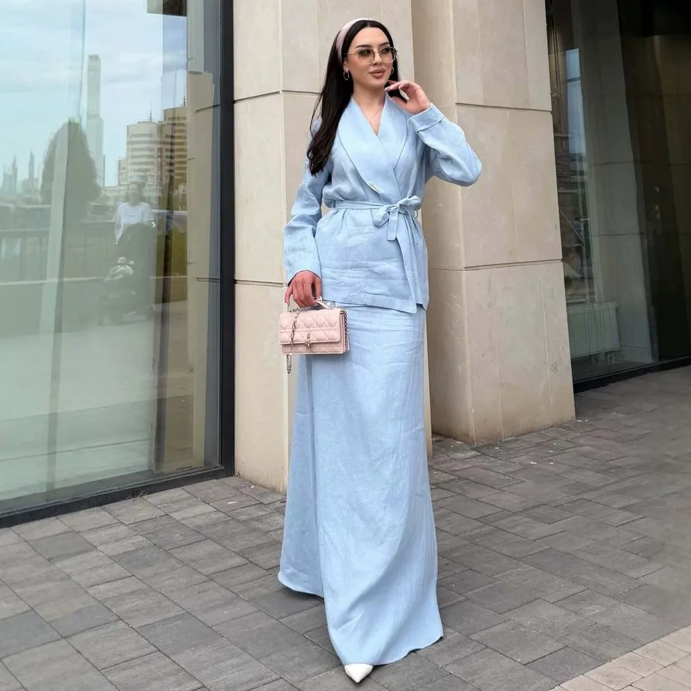 

Women Long Sleeve Tops and Skirt Matching Set Loose Drawstring Blouse Tee Maxi Skirts Spring Summer