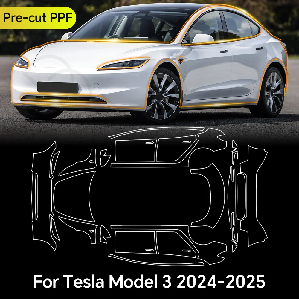

For Tesla Model 3 Highland 2024 2025 Performance 9Mil TPU Paint Protection Film Clear Bra Car Body Anti-Scratch Pre-cut PPF Kit