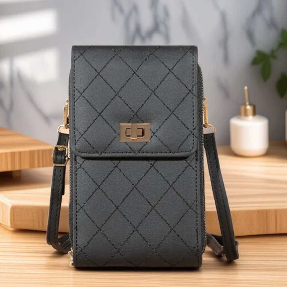 

New Single Shoulder Crossbody Mobile Phone Bag Card Holder Small Lock Buckle Zero Wallet Large Money Clip Coin Pouch