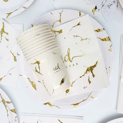 Eid Mubarak Decoration 2024 Disposable Tableware Gold Eid Mubarak Paper Plates Cups Ramadan Kareem Decor Eid al-Fitr Party Decor
