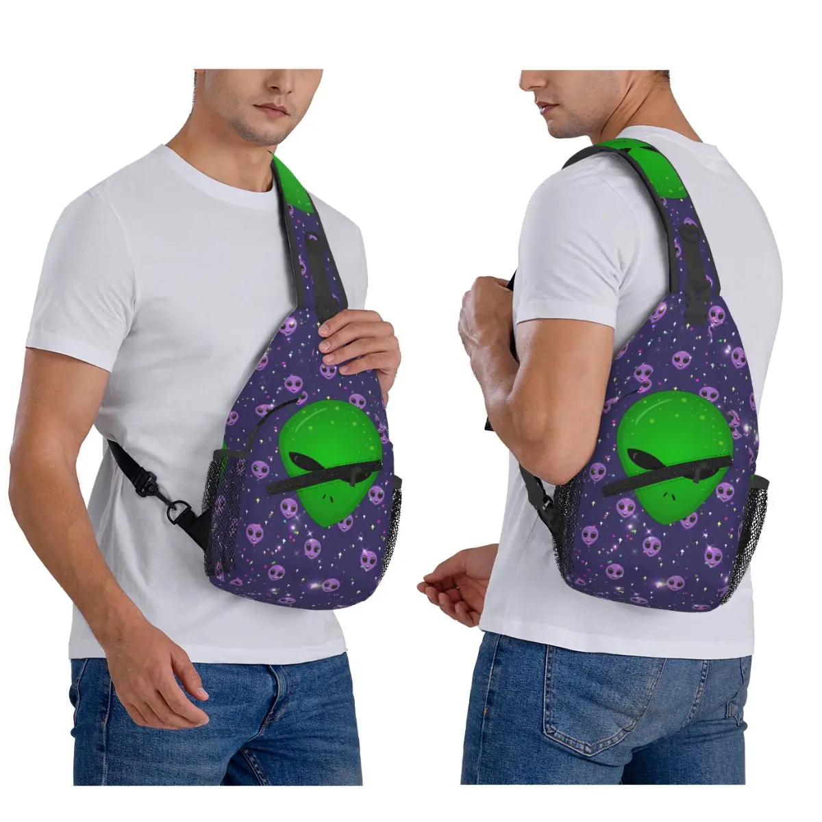 

Cute Aliens Head Chest Bag Men Sling Crossbody Backpack Chest Bag Travel Hiking Daypack Shoulder Bag