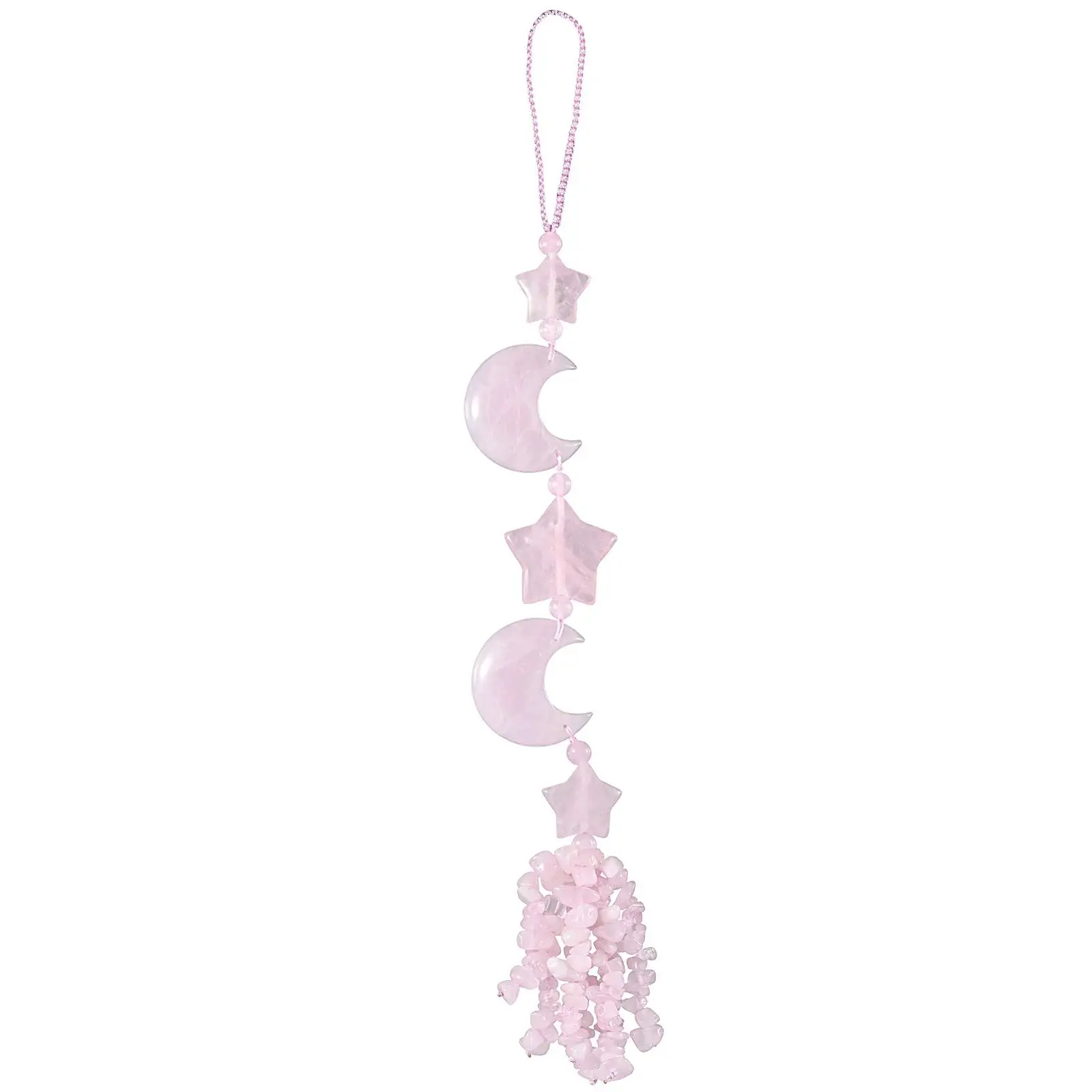 

Handmade Rose Quartz Moon Star Wall Hanging Decor For Indoor Outdoor
