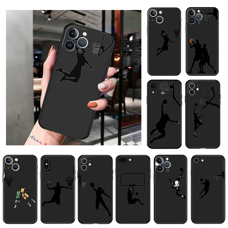 Funda de teléfono mate para iphone 16 Plus, 15, 14, 13, 12, 11 Pro Max, Mini 7, 8, XR, 16Pro, XSMax, gorra de baloncesto, Dunk Sports, cubierta suave negra