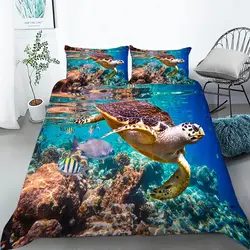 Sea Turtle Duvet Cover Underwater World Themed Marine Life Bedding Set for Women Teen Boys and Girls Gift for Bedroom Decoration