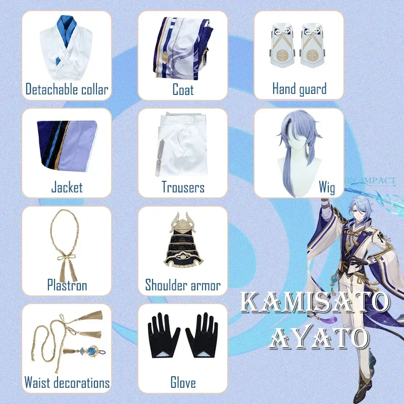 Genshin Impact Kamisato Ayato Cosplay uniforme peluca disfraz Anime disfraces de Halloween para hombres juego