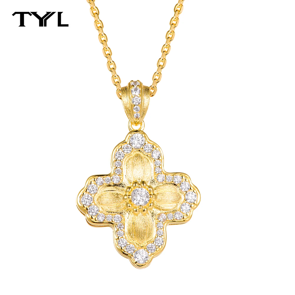 

TYYL Lucky Four Leaf Clover Flower Pendant Necklace For Women 18K Gold Plated Chain Pendants Zircon Cross Jewelry Christmas Gift