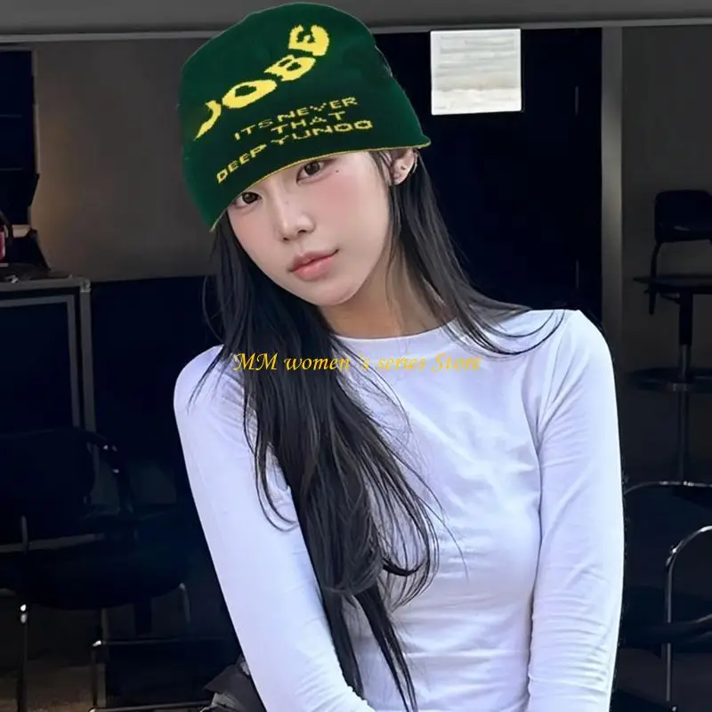 Q39C Knitted Hat for Women Men Harajuku Letter Hat Handmade Crochet Hat 2000s Girls Boy Hiphop Hat Casual Headwear