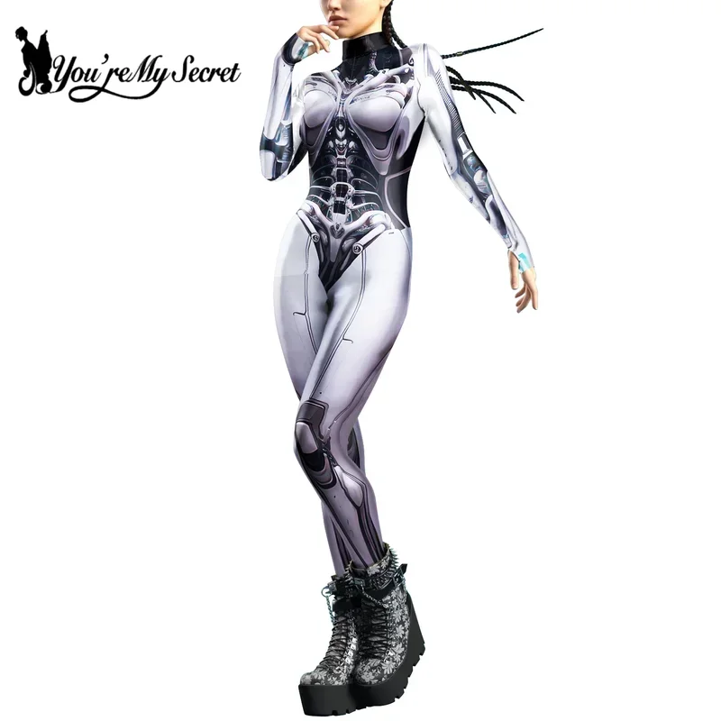 [You're My Secret] Adult Women Jumpsuit Steampunk Armor Printed Cosplay Costumes Halloween Carnival Party Spandex Zentai Outfit