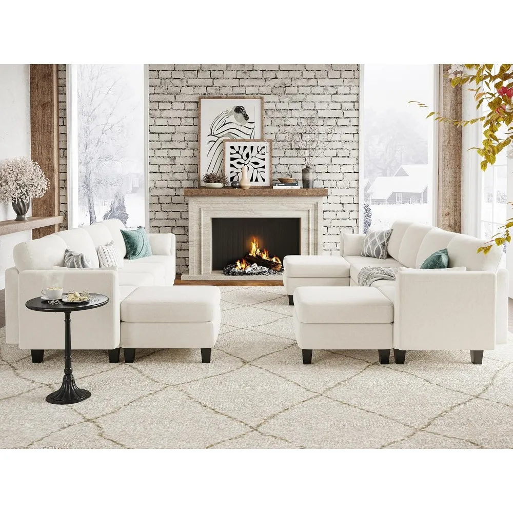 Sofá secional modular, sofá conversível em forma de U com espuma de memória de alta densidade, sofá secional moderno em forma de U, 6 assentos Co