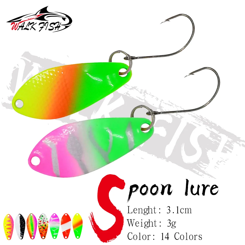 WALK FISH 1 Stück 3 g 31 mm Metall-Angelköder, Pailletten, farbige Metall-Pailletten, Fischköder, harter Köder, Süßwasserforelle, Pferdemund-Pailletten