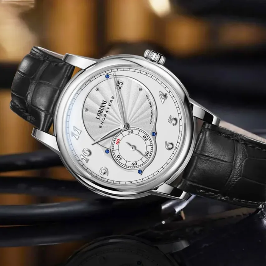 

LOBINNI мужские автоматические часы ультратонкие механические наручные часы с автоподзаводом 50 м водонепроницаемые сапфировое зеркало маленький ротор