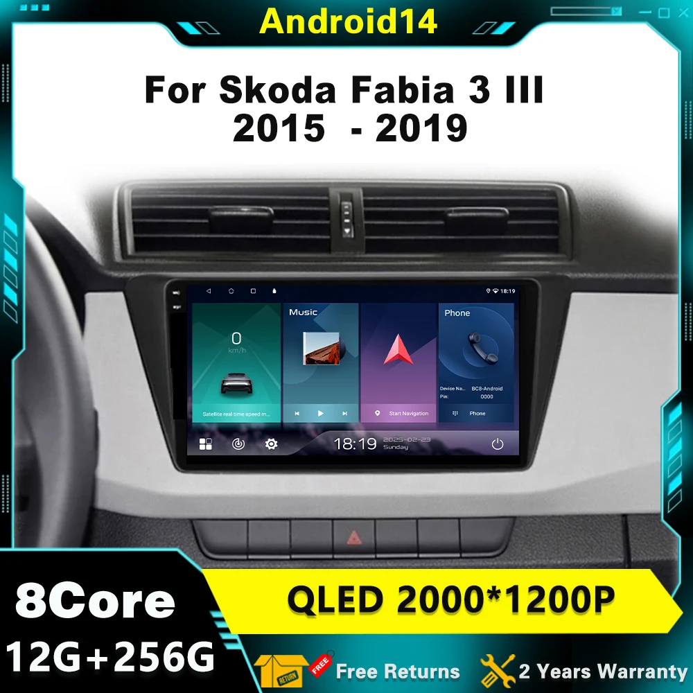 

For Skoda Fabia 3 III 2015 2016 2017 2018 2019 Android 14 Car Radio Multimedia Player Stereo Navigation GPS Wireless Carplay