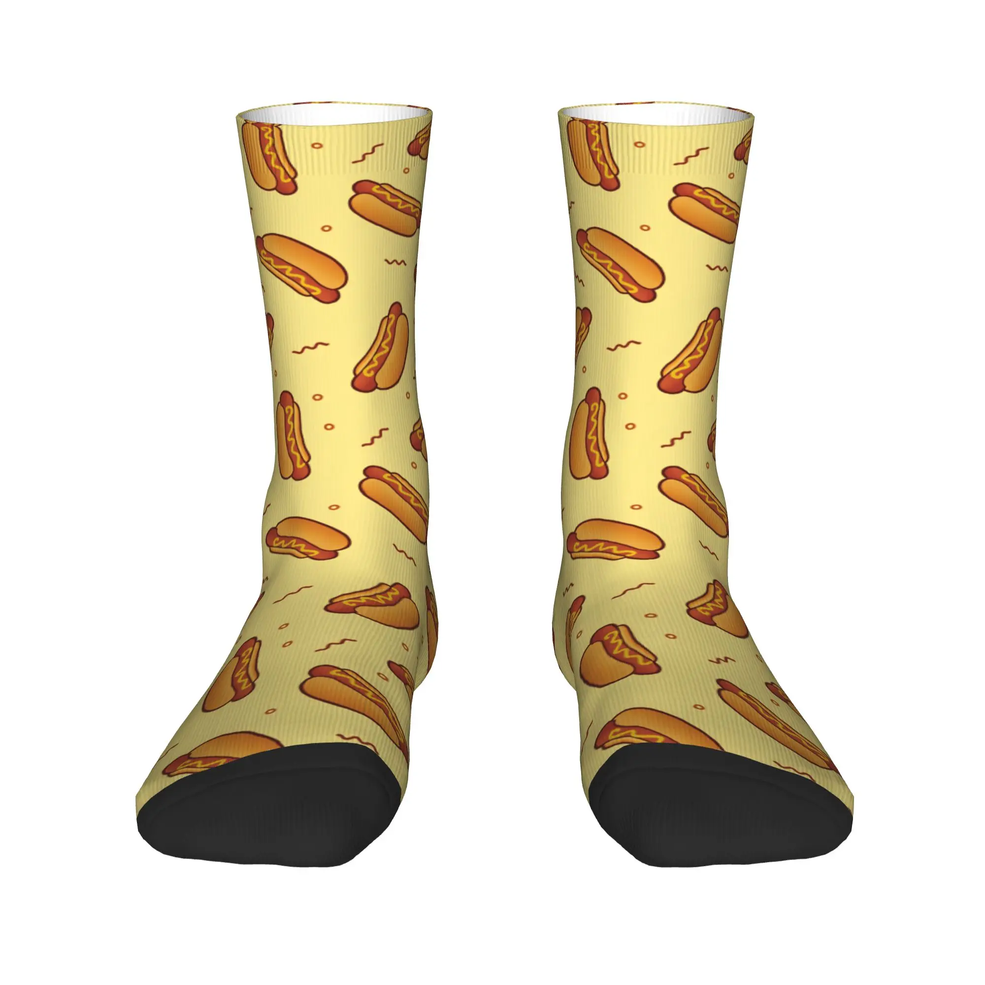 Men Socks Light Yellow Background Hot Dog Seamless Pattern  Stockings Winter Kawaii Medium Soft Socks Custom Non Skid Socks