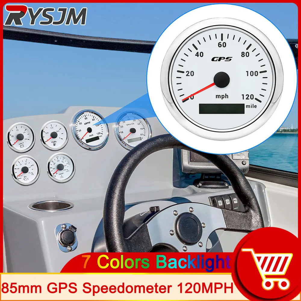 HD Waterproof 85mm GPS Speedometer With Antenna Speed Meter Gauge 120KMH 9-32V 7 Colors Backlight For Boat Car Truck Motorcycle