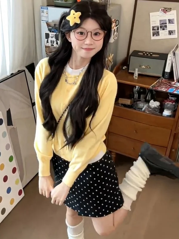 블라 폴카 도트 수트 스커트 여성용 하이웨이스트 슬림핏 또는 A라인 스커트 편안하고 부드러운 한국 스타일 출퇴근용